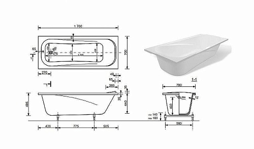 Ванна из искусственного камня Эстет Альфа 170А 1700х700 ФР-00006565 Ванна из искусственного камня Эстет Альфа 170А 1700х700 ФР-00006565