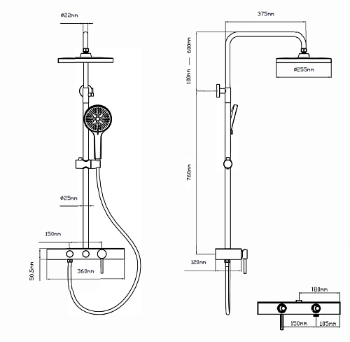Душевая система Vincea VSFS-402GM, вороненая сталь Душевая система Vincea VSFS-402GM, вороненая сталь
