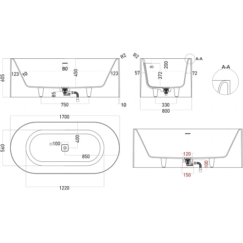 Ванна отдельностоящая Salini PERLA 170x80 1049101GF покраска по RAL полностью S-Sense Ванна отдельностоящая Salini PERLA 170x80 1049101GF покраска по RAL полностью S-Sense