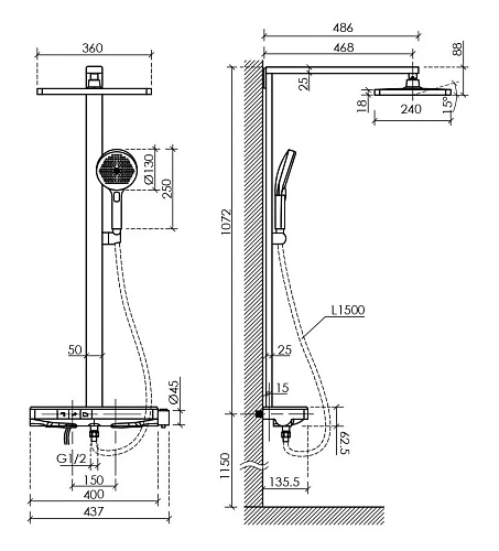 Душевая система Sancos Vos SC6100GG с термостатом, изливом, полкой, шлангом 1,5 м, верхним и ручным душем, вороненая сталь Душевая система Sancos Vos SC6100GG с термостатом, изливом, полкой, шлангом 1,5 м, верхним и ручным душем, вороненая сталь