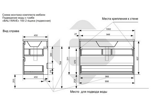 Тумба с раковиной Эстет Bali Wave 105 ФР-00018132 1000х450 подвесная 2 ящика Тумба с раковиной Эстет Bali Wave 105 ФР-00018132 1000х450 подвесная 2 ящика