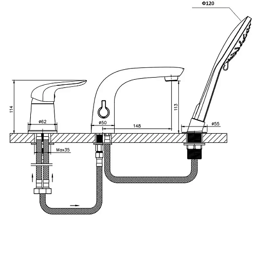 Смеситель на борт ванны Orange Otto M22-333cr хром Смеситель на борт ванны Orange Otto M22-333cr хром