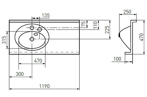 Раковина Aquaton Отель 3/120 1A70093NOT01L левая с навесами Раковина Aquaton Отель 3/120 1A70093NOT01L левая с навесами
