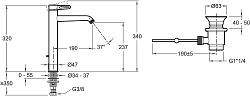 Смеситель для раковины Jacob Delafon Nouvelle Vague E78337-CAT с донным клапаном Смеситель для раковины Jacob Delafon Nouvelle Vague E78337-CAT с донным клапаном