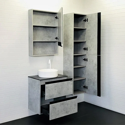 Тумба с раковиной Comforty Эдинбург-60-2 00-00005701 бетон светлый с черной столешницей и раковиной 9111 Тумба с раковиной Comforty Эдинбург-60-2 00-00005701 бетон светлый с черной столешницей и раковиной 9111