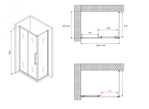Душевой уголок ABBER Schwarzer Diamant AG30170BH-S90B 170x90 см универсальный, профиль черный, стекло прозрачное Душевой уголок ABBER Schwarzer Diamant AG30170BH-S90B 170x90 см универсальный, профиль черный, стекло прозрачное