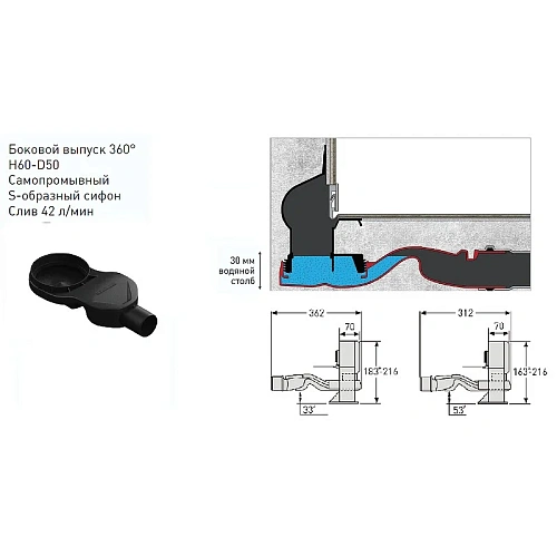 Душевой лоток BERGES WALL 600 пристенный, хром глянец, S-сифон D50 H60 боковой 091156 Душевой лоток BERGES WALL 600 пристенный, хром глянец, S-сифон D50 H60 боковой 091156