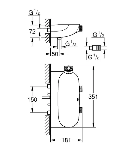 Смеситель для душа GROHE Grohtherm SmartControl (34714000) внешняя часть термостата, хром Смеситель для душа GROHE Grohtherm SmartControl (34714000) внешняя часть термостата, хром