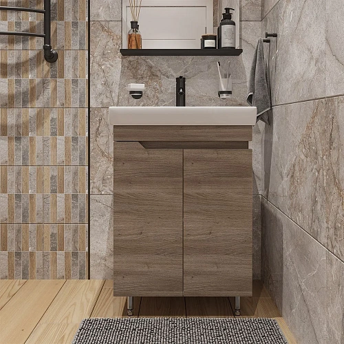 Комплект мебели DIWO Воронеж 60 напольная, ореховый дубослив, с сифоном 579749 Комплект мебели DIWO Воронеж 60 напольная, ореховый дубослив, с сифоном 579749