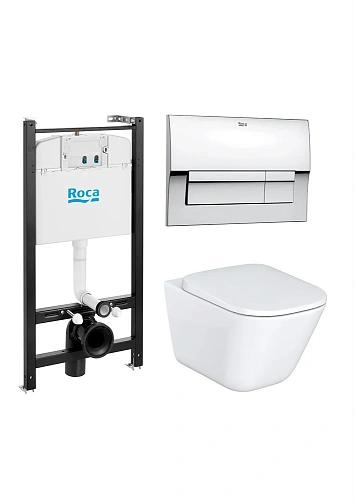 Комплект Roca The Gap Pack 893104100 Унитаз подвесной , инсталляция , кнопка смыва , сиденье Комплект Roca The Gap Pack 893104100 Унитаз подвесной , инсталляция , кнопка смыва , сиденье