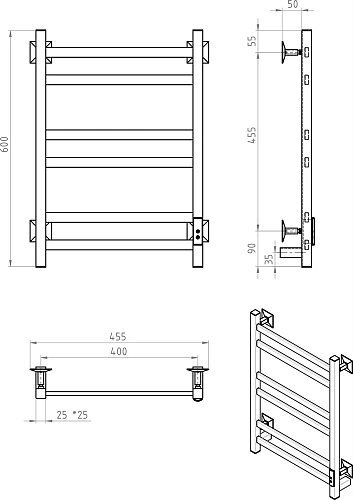 Полотенцесушитель электрический EWRIKA Пенелопа КВ 60х40, черный 538298 Полотенцесушитель электрический EWRIKA Пенелопа КВ 60х40, черный 538298