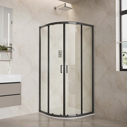 Душевой уголок Aquatek AQ.RO.090.1BL стекло прозрачное 1/4 круга, двери раздвижные, 200x90x90 см, профиль черный матовый Душевой уголок Aquatek AQ.RO.090.1BL стекло прозрачное 1/4 круга, двери раздвижные, 200x90x90 см, профиль черный матовый