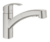 Картинка анонса товара «смеситель для кухни grohe eurosmart с выдвижным изливом, низкий излив, суперсталь (30305dc0)»