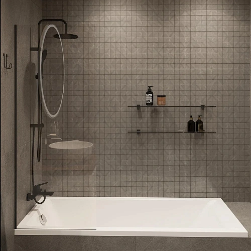 Шторка на ванну DIWO Ростов 4GW011 неподвижная, 60x150, черная матовая 556124 Шторка на ванну DIWO Ростов 4GW011 неподвижная, 60x150, черная матовая 556124