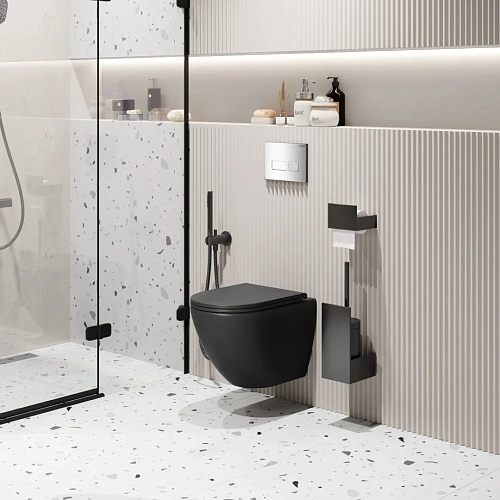 Унитаз подвесной GROSSMAN GR-4455BMSQ 490x370x360 черный матовый безободковый смыв торнадо бесшумный с сиденьем Унитаз подвесной GROSSMAN GR-4455BMSQ 490x370x360 черный матовый безободковый смыв торнадо бесшумный с сиденьем