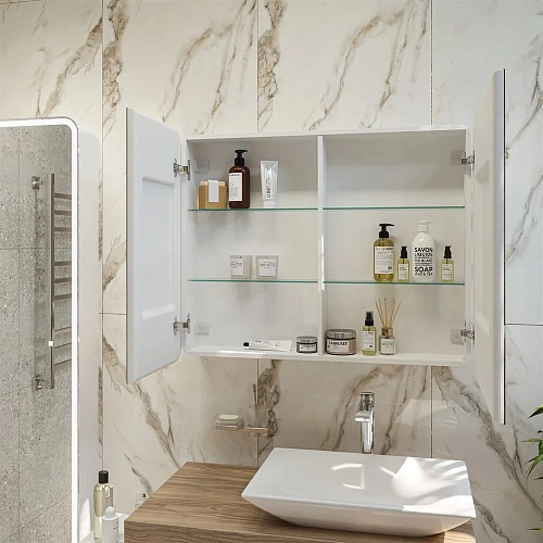 Зеркальный шкаф STWORKI Ольборг МВК080 100, с подсветкой, навесное, белое, большое, в стиле лофт, с 541614 Зеркальный шкаф STWORKI Ольборг МВК080 100, с подсветкой, навесное, белое, большое, в стиле лофт, с 541614