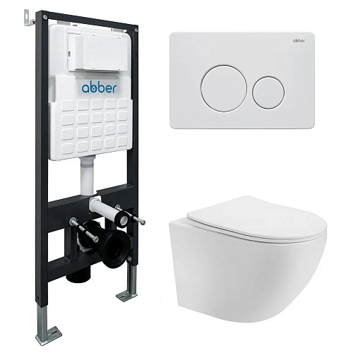 Комплект унитаза ABBER Bequem AC1100T белый с инсталляцией AC0105 и кнопкой AC0121MW белая матовая Комплект унитаза ABBER Bequem AC1100T белый с инсталляцией AC0105 и кнопкой AC0121MW белая матовая