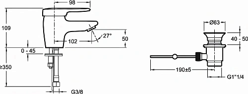 Смеситель для раковины Jacob Delafon Kandel E660RU-CP с донным клапаном Смеситель для раковины Jacob Delafon Kandel E660RU-CP с донным клапаном