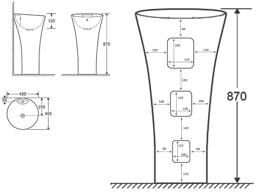 Раковина Ceruttispa ADELINA CT7274 455x455x870 напольная Раковина Ceruttispa ADELINA CT7274 455x455x870 напольная
