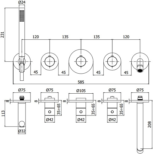 Смеситель для ванны Paffoni Modular Box MDE001HGSP Смеситель для ванны Paffoni Modular Box MDE001HGSP
