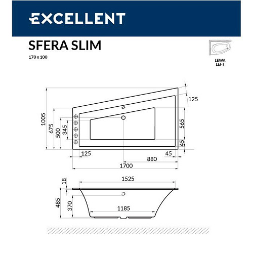 Акриловая ванна EXCELLENT Sfera Slim 170x100 левая RELAX бронза WAEX.SFL17S.RELAX.BR Акриловая ванна EXCELLENT Sfera Slim 170x100 левая RELAX бронза WAEX.SFL17S.RELAX.BR