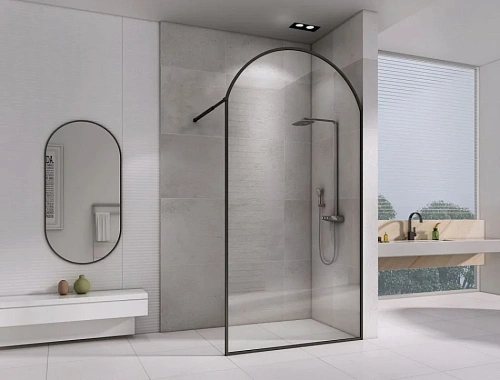 Душевая перегородка ABBER Immer Offen AG64100BN 100 см универсальная, профиль черный, стекло прозрачное Душевая перегородка ABBER Immer Offen AG64100BN 100 см универсальная, профиль черный, стекло прозрачное