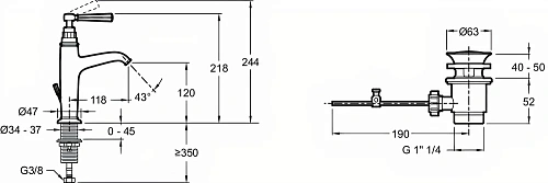 Смеситель для раковины Jacob Delafon Cleo 1889 E24307-BGG с донным клапаном Смеситель для раковины Jacob Delafon Cleo 1889 E24307-BGG с донным клапаном