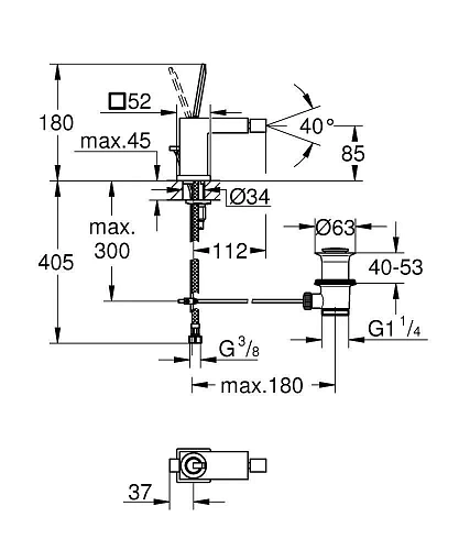 Смеситель для биде GROHE Eurocube Joy с донным клапаном, хром (23664000) Смеситель для биде GROHE Eurocube Joy с донным клапаном, хром (23664000)