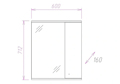Зеркальный шкаф Onika НИКА 60.01 правый 206016 Зеркальный шкаф Onika НИКА 60.01 правый 206016