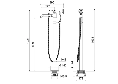 Смеситель для ванны Aquatek КЛАССИК AQ1545PG золото полированное, напольный Смеситель для ванны Aquatek КЛАССИК AQ1545PG золото полированное, напольный