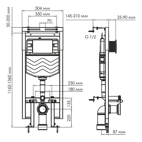 Инсталляция для унитаза WasserKRAFT Dinkel 58TLT.010.ME.PB01 с клавишей смыва черный Инсталляция для унитаза WasserKRAFT Dinkel 58TLT.010.ME.PB01 с клавишей смыва черный