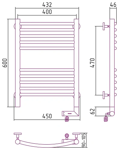 Полотенцесушитель электрический Сунержа Богема 2.0 выгнутая 600х400 МЭМ правый 00-5203-6040 Без покр Полотенцесушитель электрический Сунержа Богема 2.0 выгнутая 600х400 МЭМ правый 00-5203-6040 Без покр
