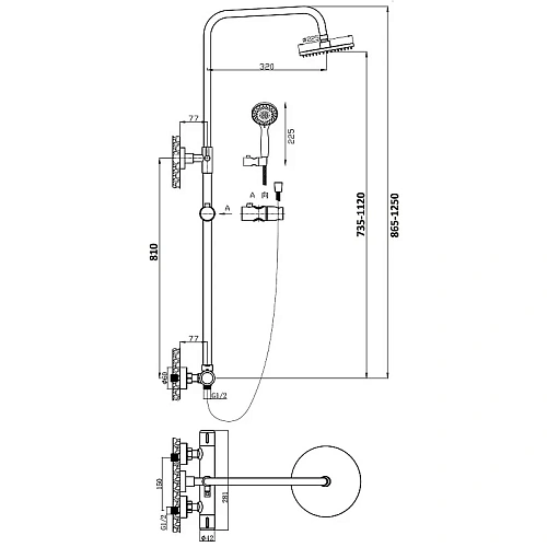 Душевая система Orange Thermo T02S3-912b c термостатом, черный матовый Душевая система Orange Thermo T02S3-912b c термостатом, черный матовый