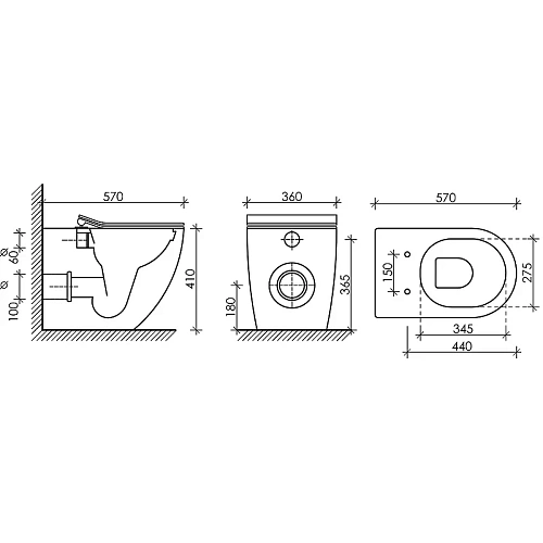 Унитаз приставной Ceramica Nova METROPOL CN4004MB черный матовый Унитаз приставной Ceramica Nova METROPOL CN4004MB черный матовый