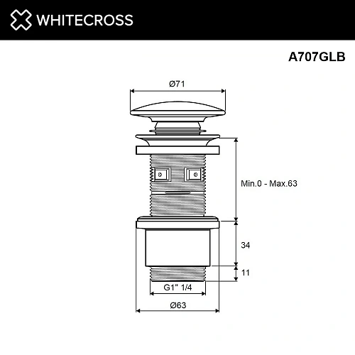 Донный клапан WHITECROSS A707GLB брашированное золото Донный клапан WHITECROSS A707GLB брашированное золото