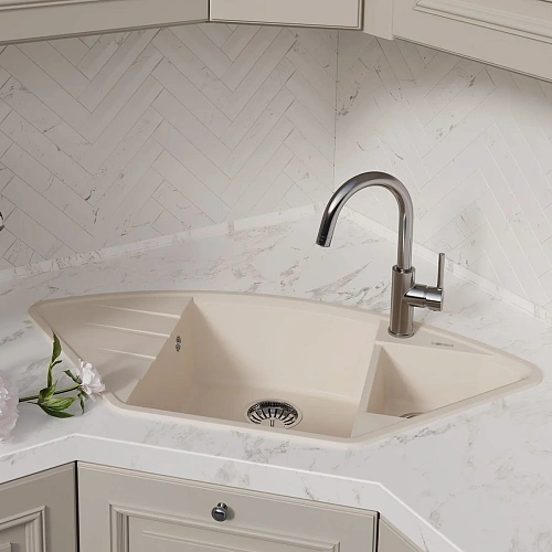 Кухонная мойка Lemark IRKANA 980 врезная угловая из кварцгранита, с крылом, Жасмин 9910046 Кухонная мойка Lemark IRKANA 980 врезная угловая из кварцгранита, с крылом, Жасмин 9910046