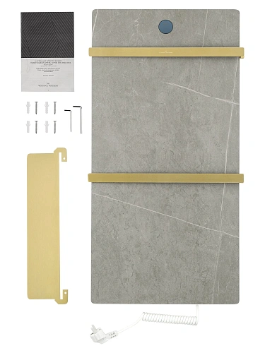 Полотенцесушитель электрический Wonzon & Woghand STUTTGART (WW-A504G-BG) с каменной плитой серый мрамор, брашированное золото Полотенцесушитель электрический Wonzon & Woghand STUTTGART (WW-A504G-BG) с каменной плитой серый мрамор, брашированное золото