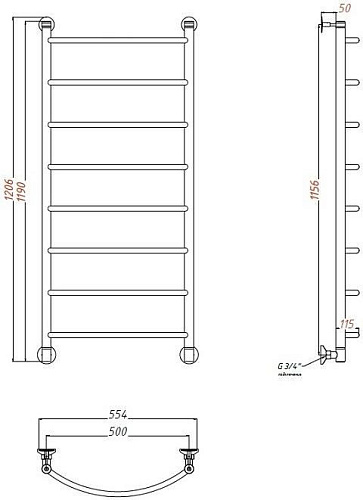 Полотенцесушитель водяной Aquanet Romeo 1200x500 бронза 00234490 Полотенцесушитель водяной Aquanet Romeo 1200x500 бронза 00234490