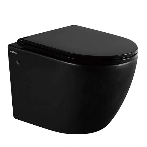 Унитаз подвесной ABBER Bequem AC1103MB черный матовый, безободковый с крышкой микролифт Унитаз подвесной ABBER Bequem AC1103MB черный матовый, безободковый с крышкой микролифт