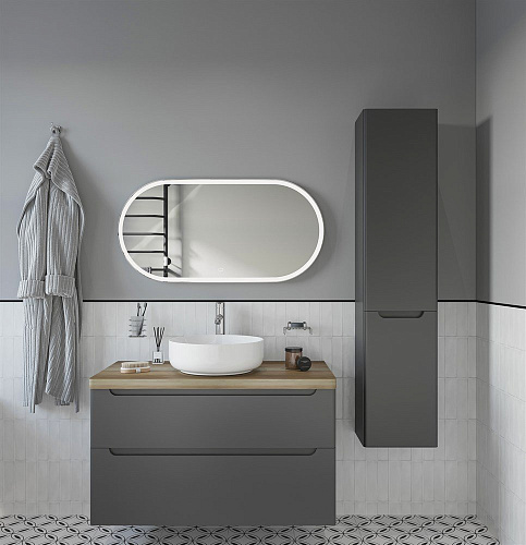 Тумба с раковиной STWORKI Берген 100 серая со светлой столешницей, Moon 1 549578 Тумба с раковиной STWORKI Берген 100 серая со светлой столешницей, Moon 1 549578