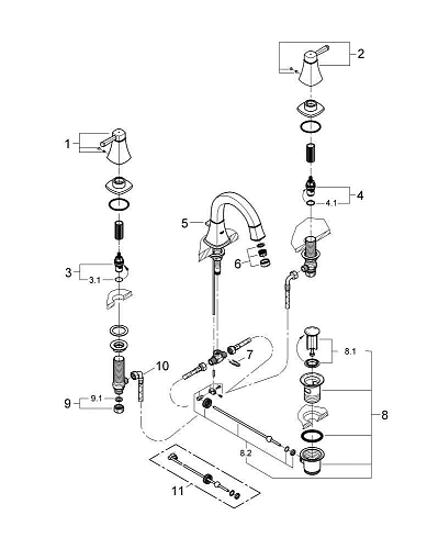 Смеситель для раковины GROHE Grandera с донным клапаном и низким изливом, хром (20417000) Смеситель для раковины GROHE Grandera с донным клапаном и низким изливом, хром (20417000)