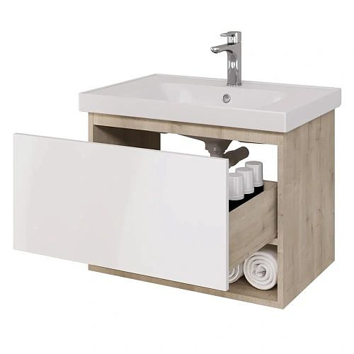 Тумба под раковину DREJA PERFECTO, 70 см, подвесная, 1 ящик, дуб эврика/белый глянец 99.0812 Тумба под раковину DREJA PERFECTO, 70 см, подвесная, 1 ящик, дуб эврика/белый глянец 99.0812