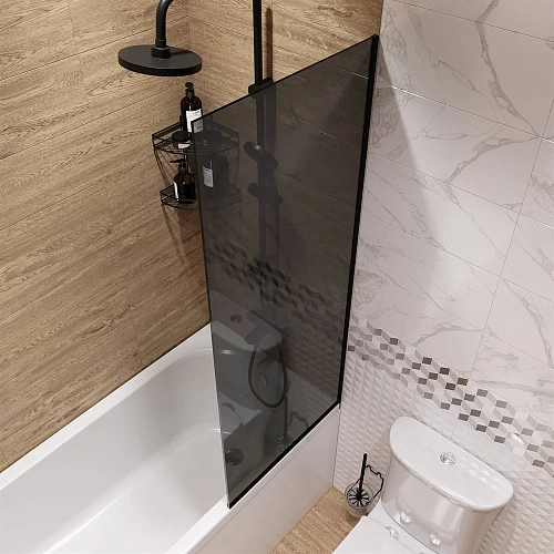 Шторка на ванну DIWO Анапа неподвижная, 70х140, профиль черный матовый, тонированное стекло 583136 Шторка на ванну DIWO Анапа неподвижная, 70х140, профиль черный матовый, тонированное стекло 583136