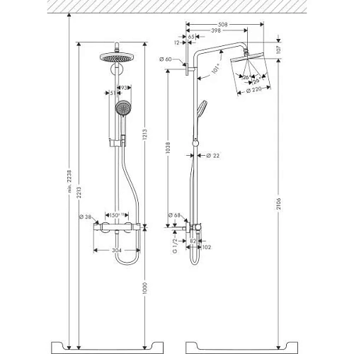Душевая система hansgrohe Croma 220 Showerpipe с термостатом 27185000 Душевая система hansgrohe Croma 220 Showerpipe с термостатом 27185000