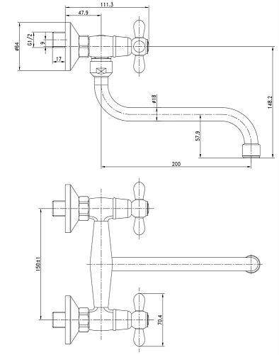 Смеситель для кухни Kaiser Carlson 11099 настенный, хром Смеситель для кухни Kaiser Carlson 11099 настенный, хром