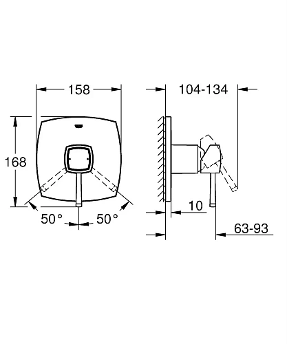 Смеситель для душа GROHE Grandera, квадратная розетка, хром золото (24067IG0) Смеситель для душа GROHE Grandera, квадратная розетка, хром золото (24067IG0)