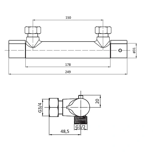 Смеситель для душа Damixa Jupiter 776000000 термостатический хром Смеситель для душа Damixa Jupiter 776000000 термостатический хром