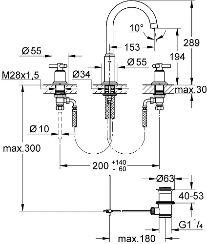 Смеситель для раковины GROHE Atrio Ypsilon на 3 отверстия с донным клапаном, хром (20008000) Смеситель для раковины GROHE Atrio Ypsilon на 3 отверстия с донным клапаном, хром (20008000)