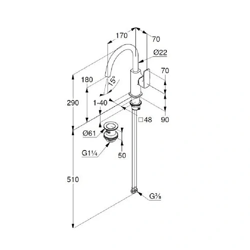 Смеситель для раковины Kludi RENON 42027N275 оружейная сталь Смеситель для раковины Kludi RENON 42027N275 оружейная сталь