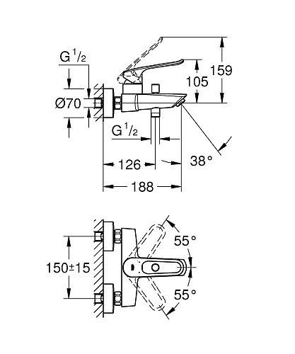 Смеситель для ванны GROHE Eurosmart (25241003) Смеситель для ванны GROHE Eurosmart (25241003)